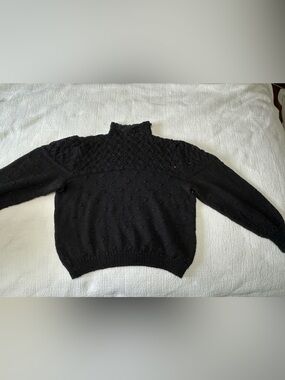 Black Women's Knit Sweater - Classic Pointelle crochet